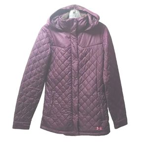 Under Armour Storm Cold Gear Quilted Puffer Jacket Purple Hooded Woman Sz Small